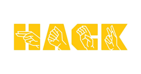 HACK logo with American Sign Language hand signs
