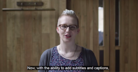 Woman speaking with the caption "Now, with the ability to add subtitles and captions". Image credit: Kickstarter blog