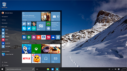 Windows 10 desktop with the Start menu expanded