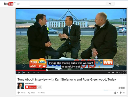 YouTube auto-caption for Tony Abbott reads "things like the big butts well we want to carefully look". Image credit: ACCAN via Facebook