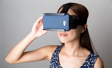 Woman using a virtual reality headset