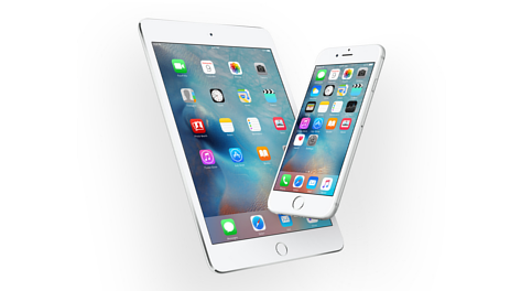 Apple iPad Pro and iPhone 6S with iOS9 home screen displayed