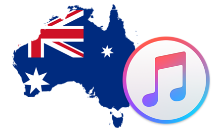 Australian flag in the shape of Australia next to the iTunes logo
