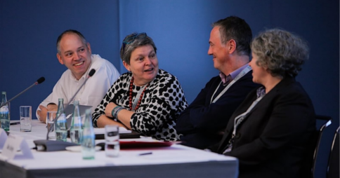 From left to right: John Birch, Pilar Orero, David Padmore & Frauke Langguth at the Languages & The Media Conference 2014. Credit: ICWE GmbH / Mark Bollhorst