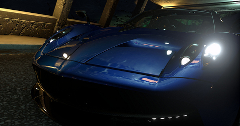 Driveclub in-game screenshot of a Pagani Zonda at night. Image credit: PlayStation Europe