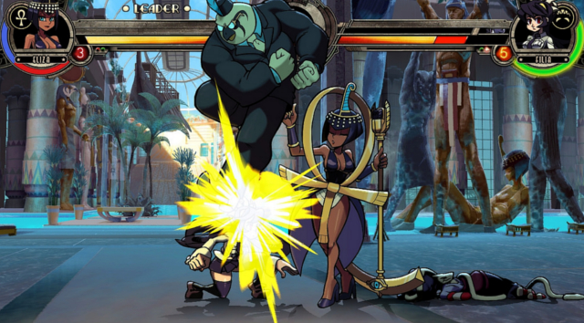 Skullgirls Encore in-game screenshot of Filia and Eliza battling. Image credit: PlayStation Europe