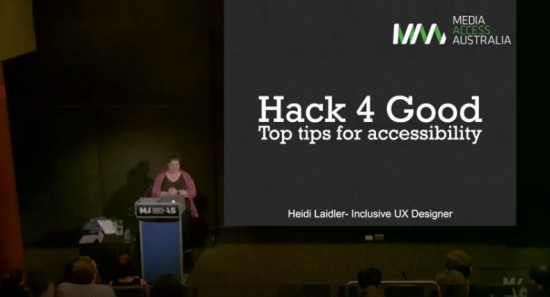 Heidi Laidler on stage at Hack 4 Good