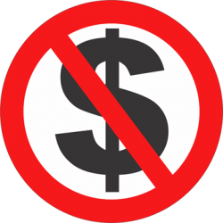 Dollar sign inside a red slashed circle