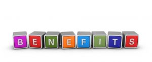 The word BENEFITS made from letter blocks