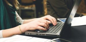 A woman using a laptop